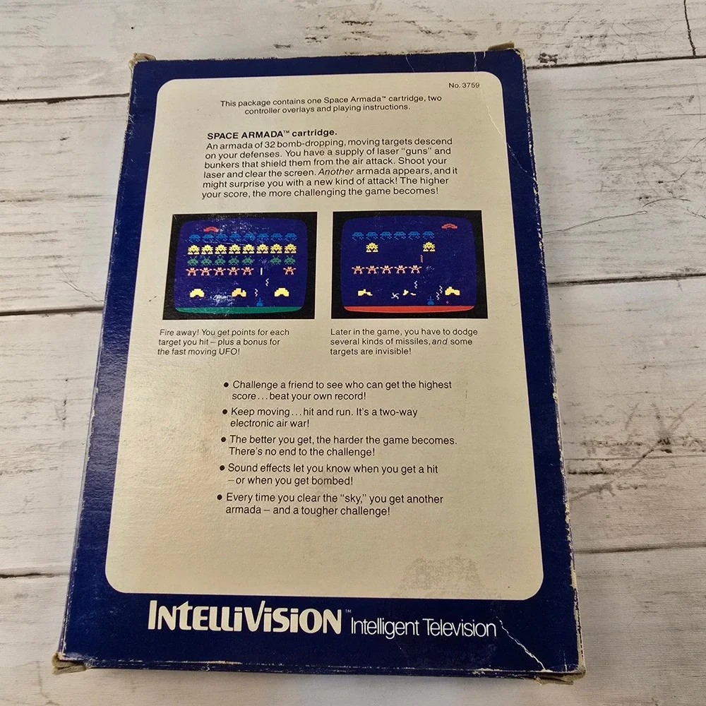 Space Armada Mattel Intellivision 1981 Video Game CIB Cartridge Overlays 3759